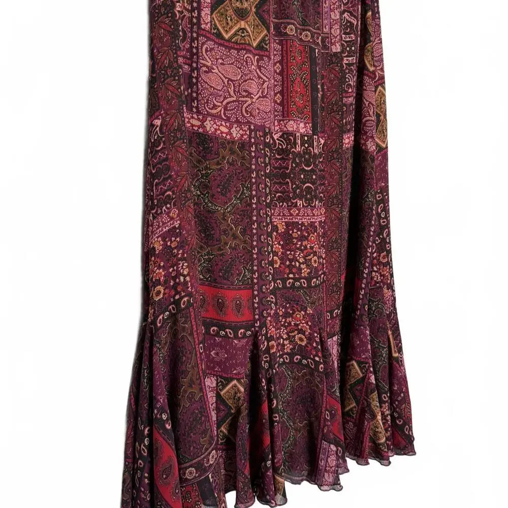 Pink and Purple Bohemian Style Patchwork Midi Skirt - Picture 4 of 6